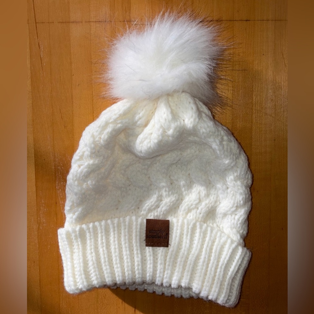 Simply Southern white knit pom pom beanie
